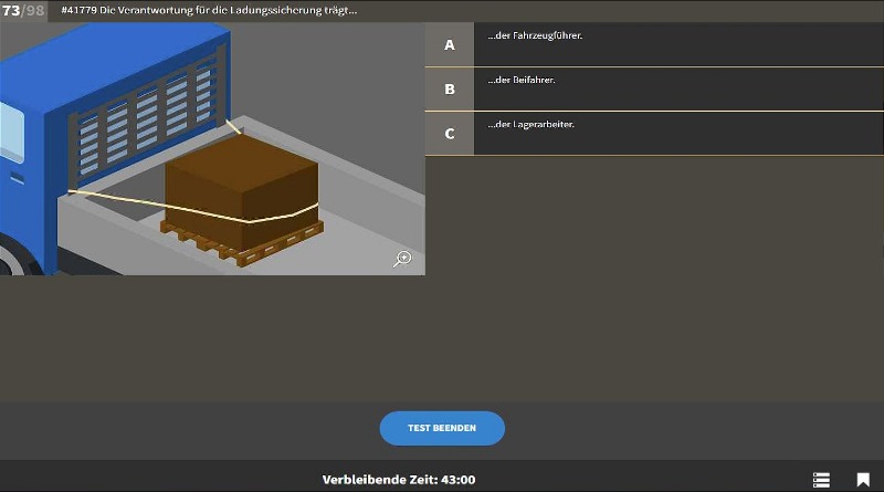 Prüfungsfragen für LWK: Lastwagen mit Ladung